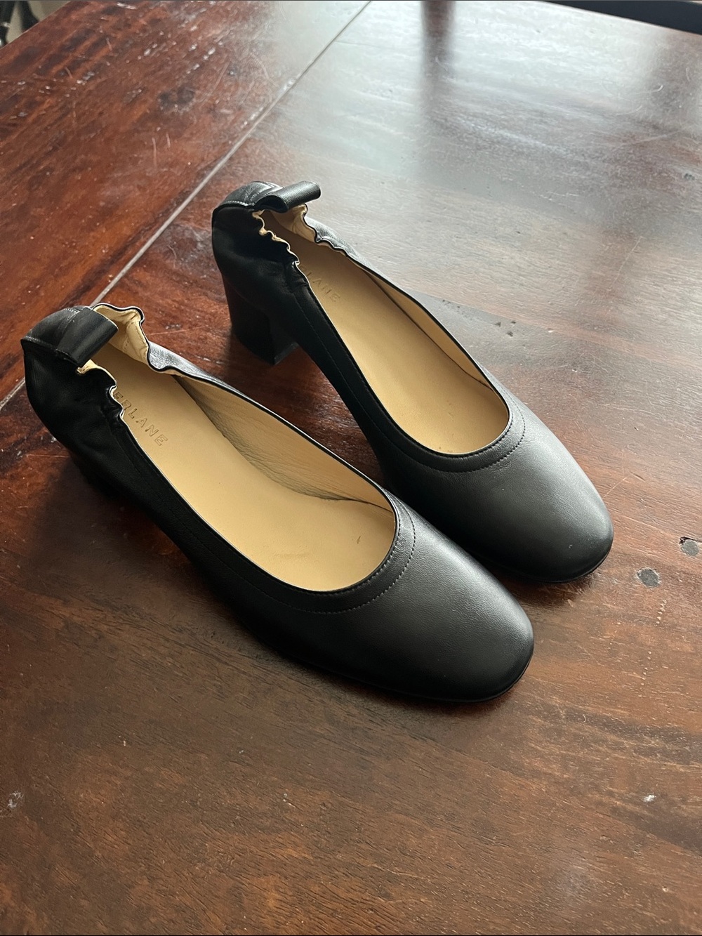 Everlane Black Leather Block Heel Pumps